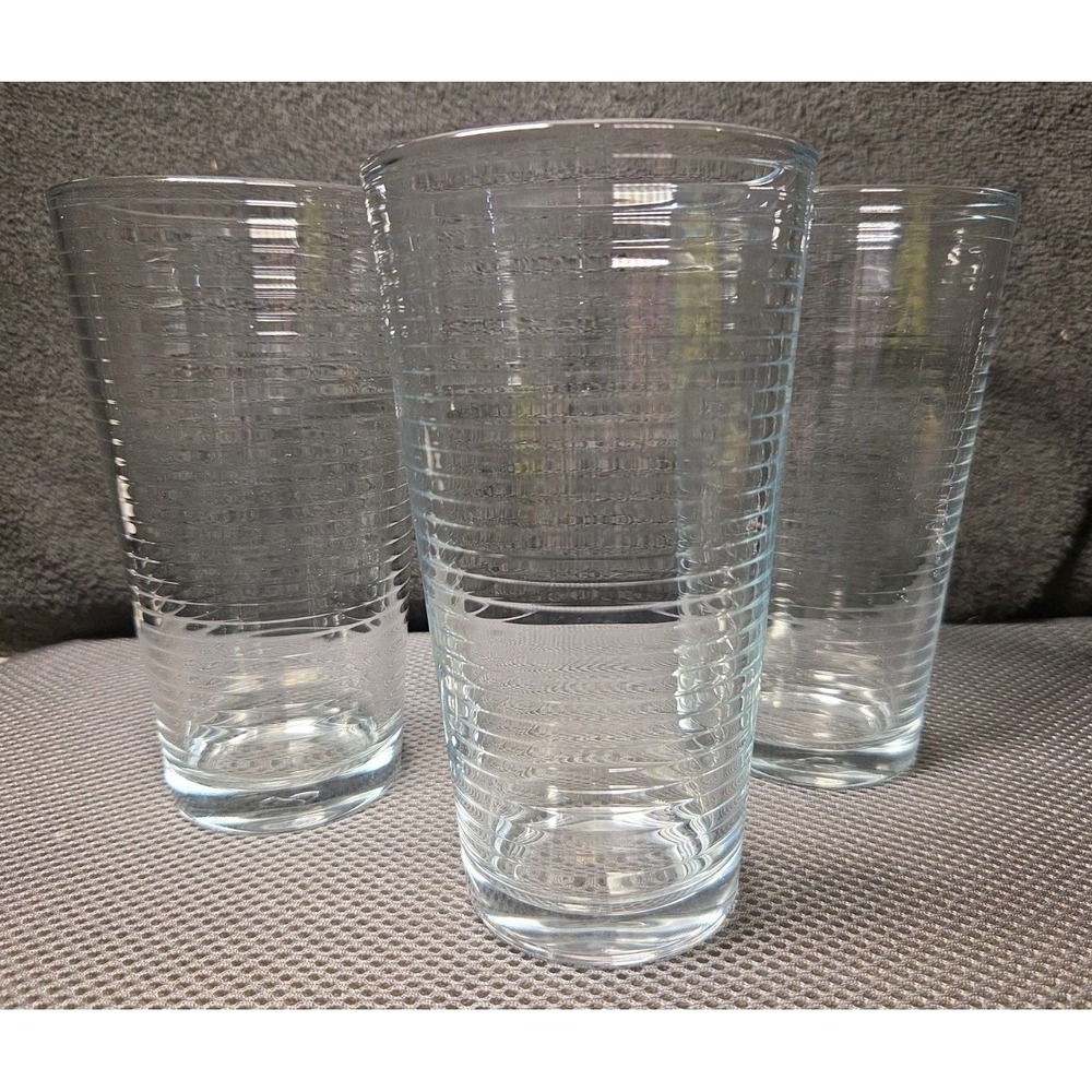 Set Of 3 Paşabahçe Glasses Ribbed Design 6 In Tall
